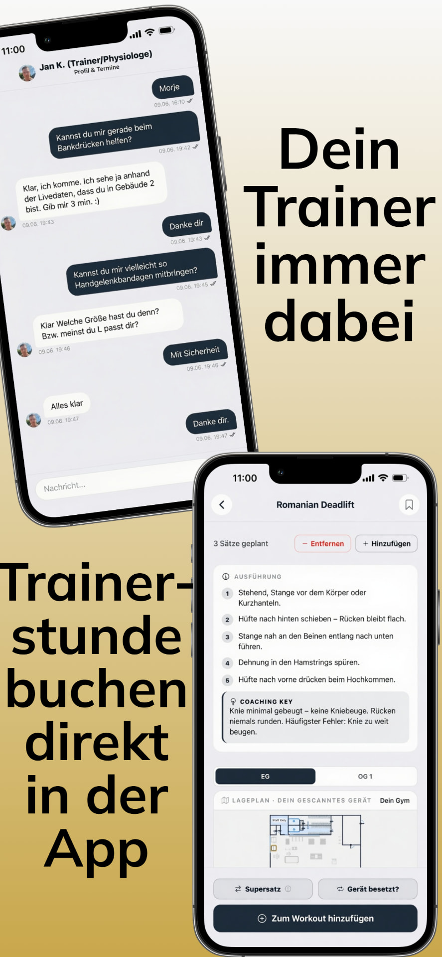 Chat zwischen Mitglied und Trainer in der RepTag App
