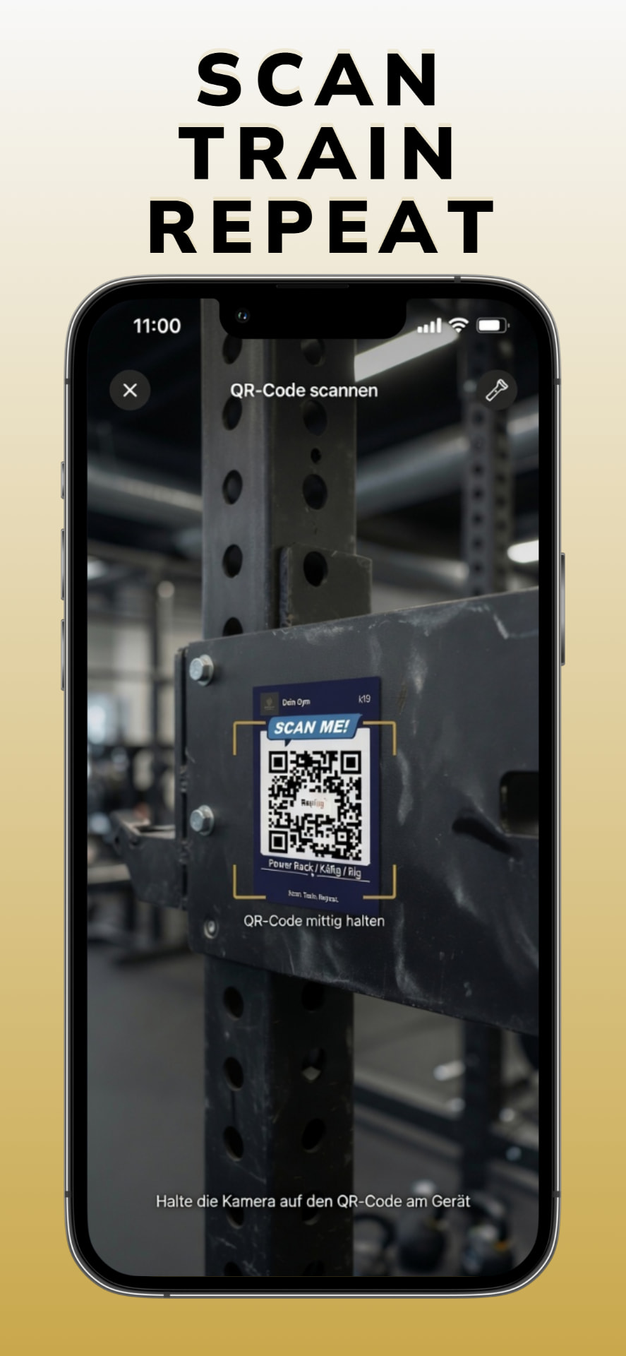 RepTag App scannt einen QR-Code an einem Power Rack