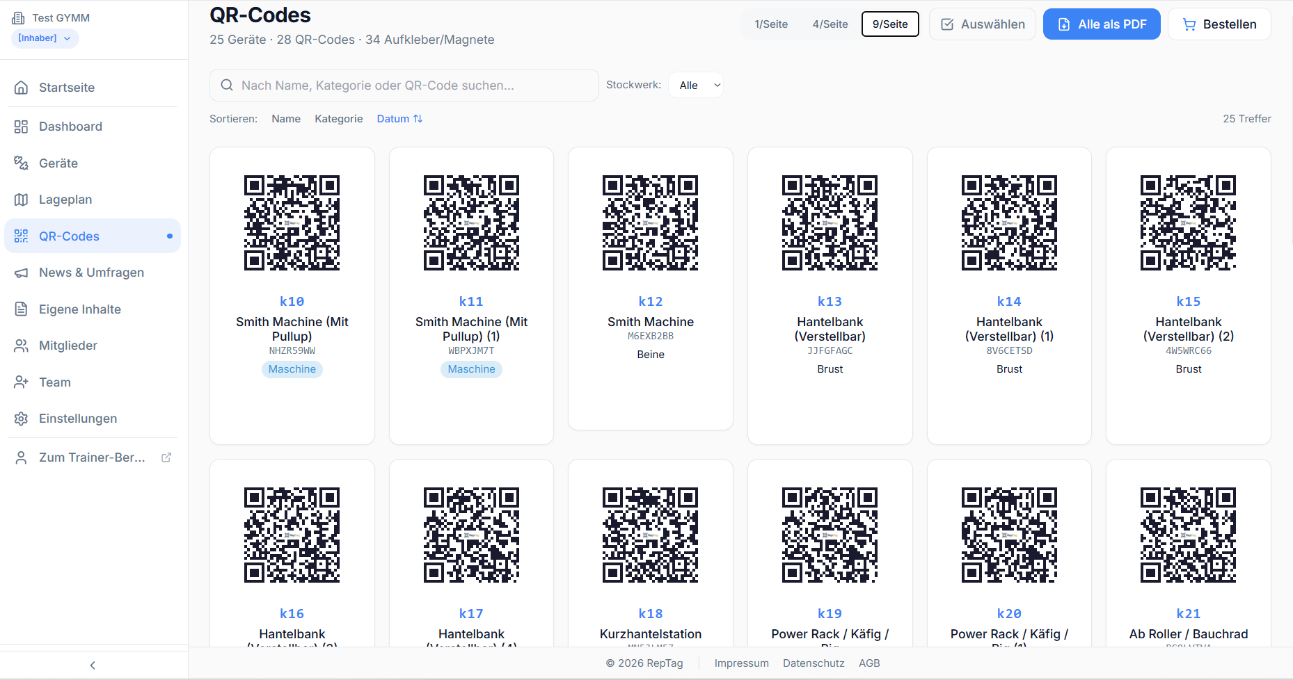 QR-Codes am Gerät